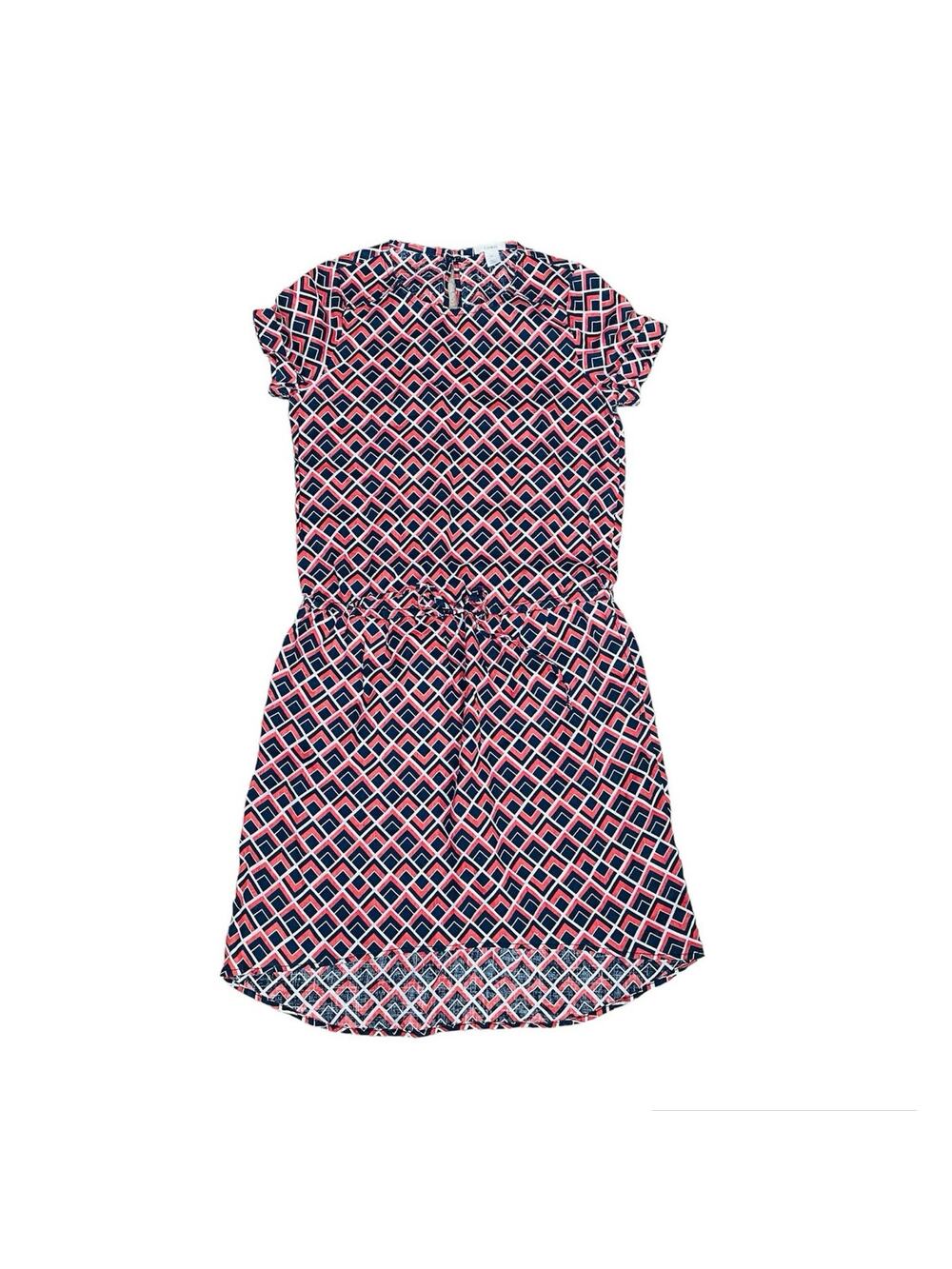 Caslon Womens XS Linen Dress Navy Coral High Low Cinch Tie Waist